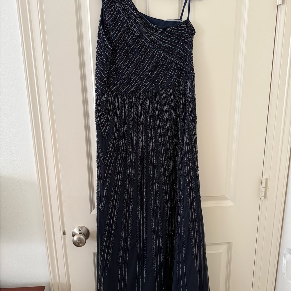 Adrianna Papell Navy One-Shoulder Gown - Picture 4 of 5